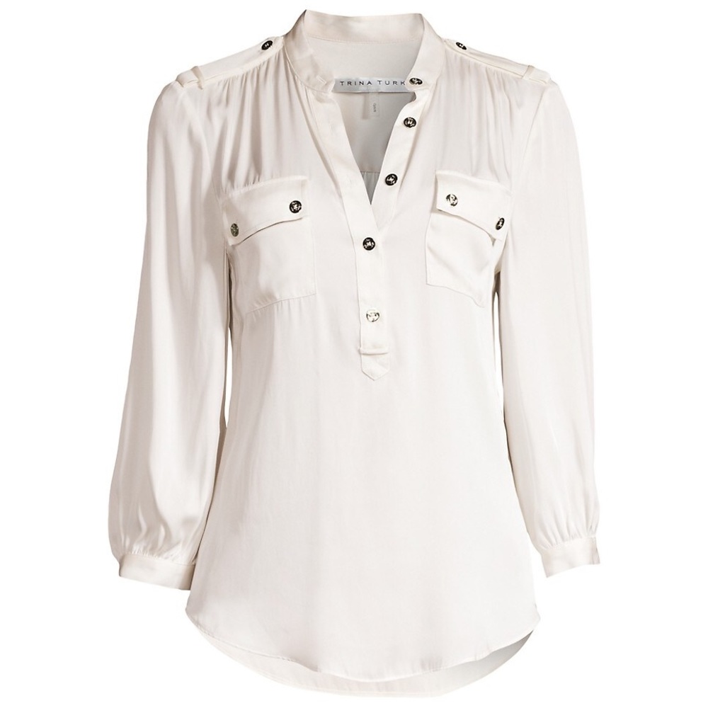 TRINA TURK Blue Sky Silk-Blend Blouse Top